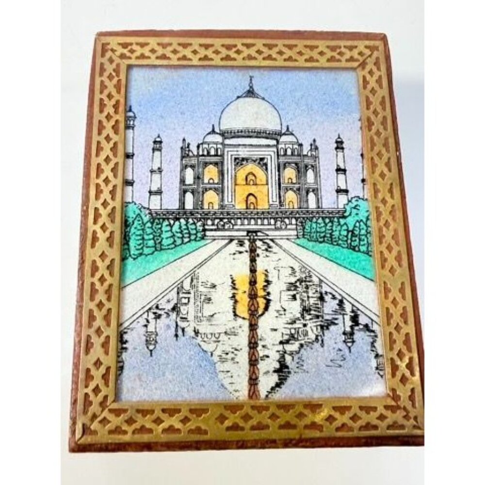 Inlay Wood Trinket Ring Souvenir Box Taj Mahal Wooden Sand Art Agra Traditional - Picture 12 of 16